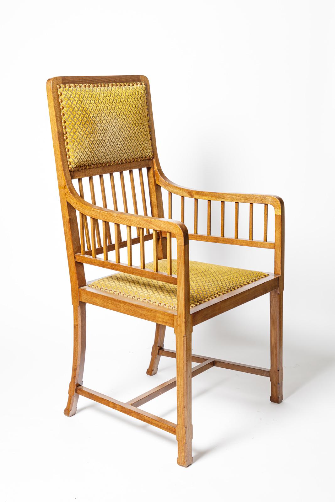 Bois Paire de fauteuils de canapé Art Déco Jugendstil 1900 en bois et tissu d'origine en vente