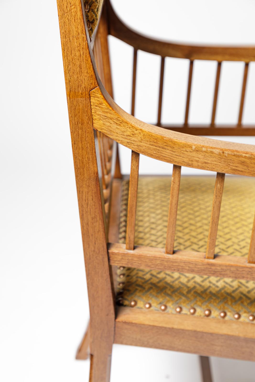 Paire de fauteuils de canapé Art Déco Jugendstil 1900 en bois et tissu d'origine en vente 1