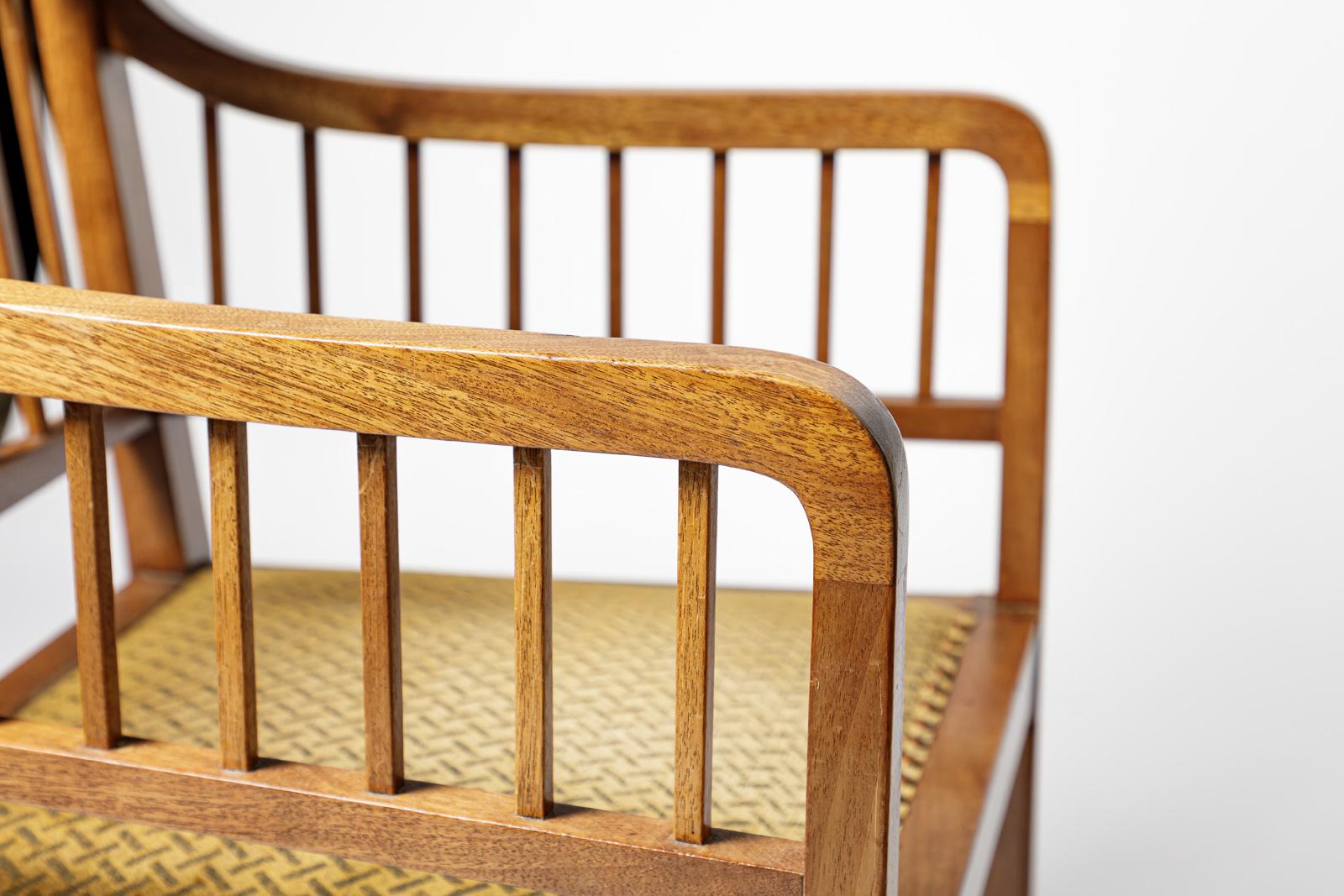 Paire de fauteuils de canapé Art Déco Jugendstil 1900 en bois et tissu d'origine en vente 2