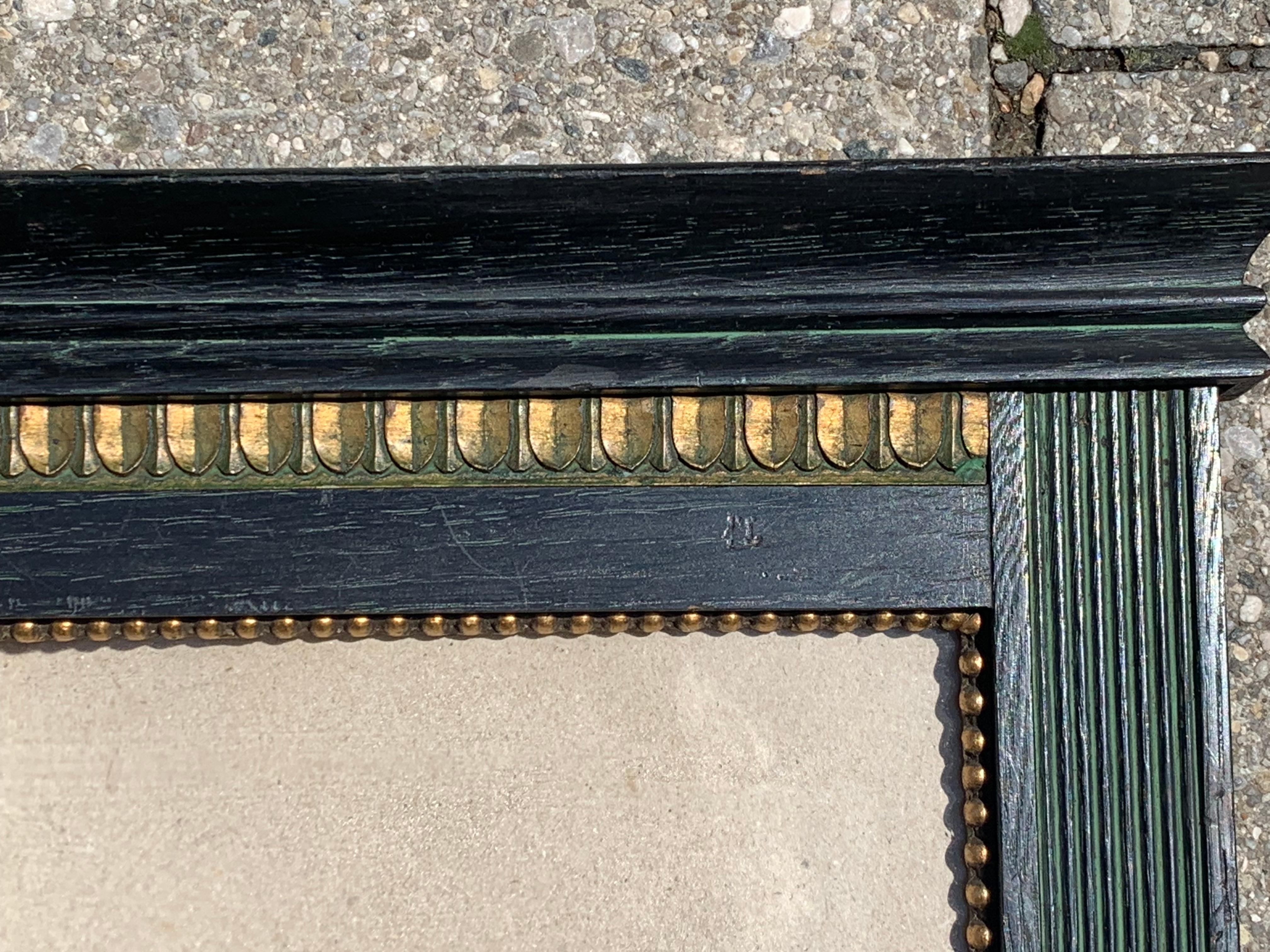 Pareja de marcos Art Nouveau 1900 Abeto Roble Verde Dorado Hoja de Palma Rebordeada en venta 6