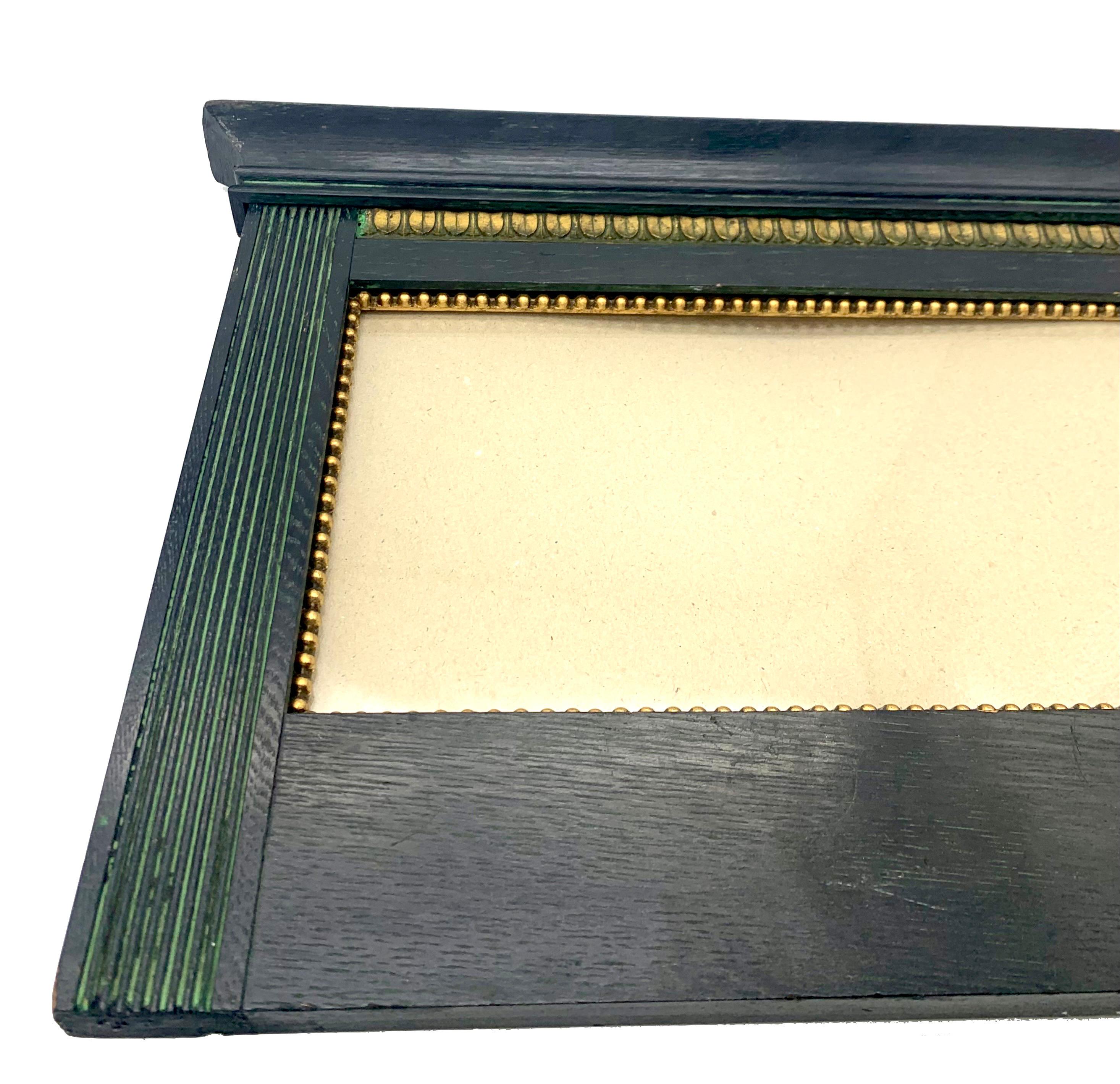 Pareja de marcos Art Nouveau 1900 Abeto Roble Verde Dorado Hoja de Palma Rebordeada principios del siglo XX en venta