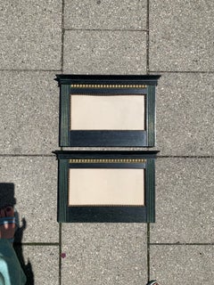 Antique Pair of 1900 Art Nouveau Picture Frames Oak Fir Green Gilt Palm Leaf Beading