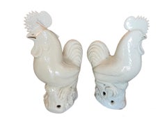 Pair of 1900 Chinese Blanc de Chine Roosters