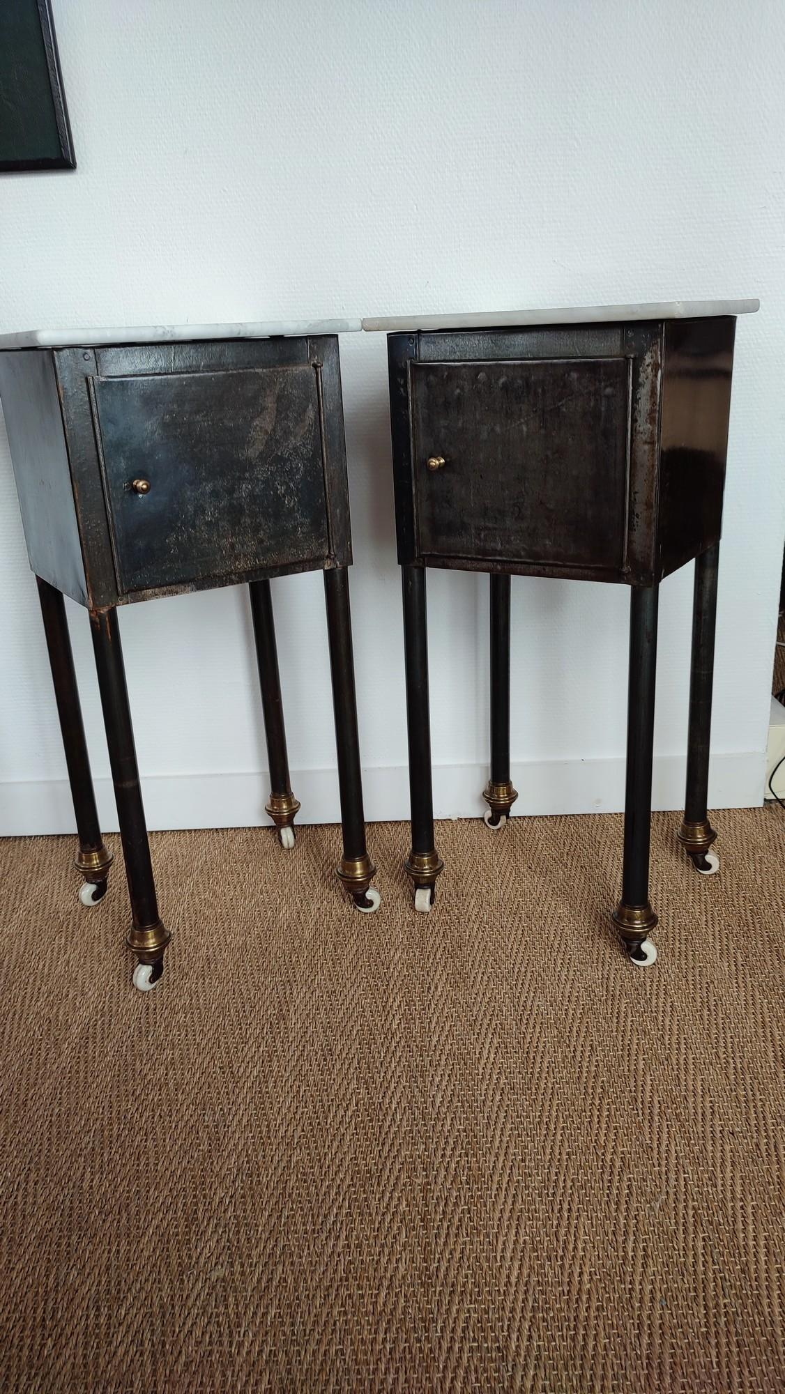 Pair of 1900 Metal and Marble Night Stands 5