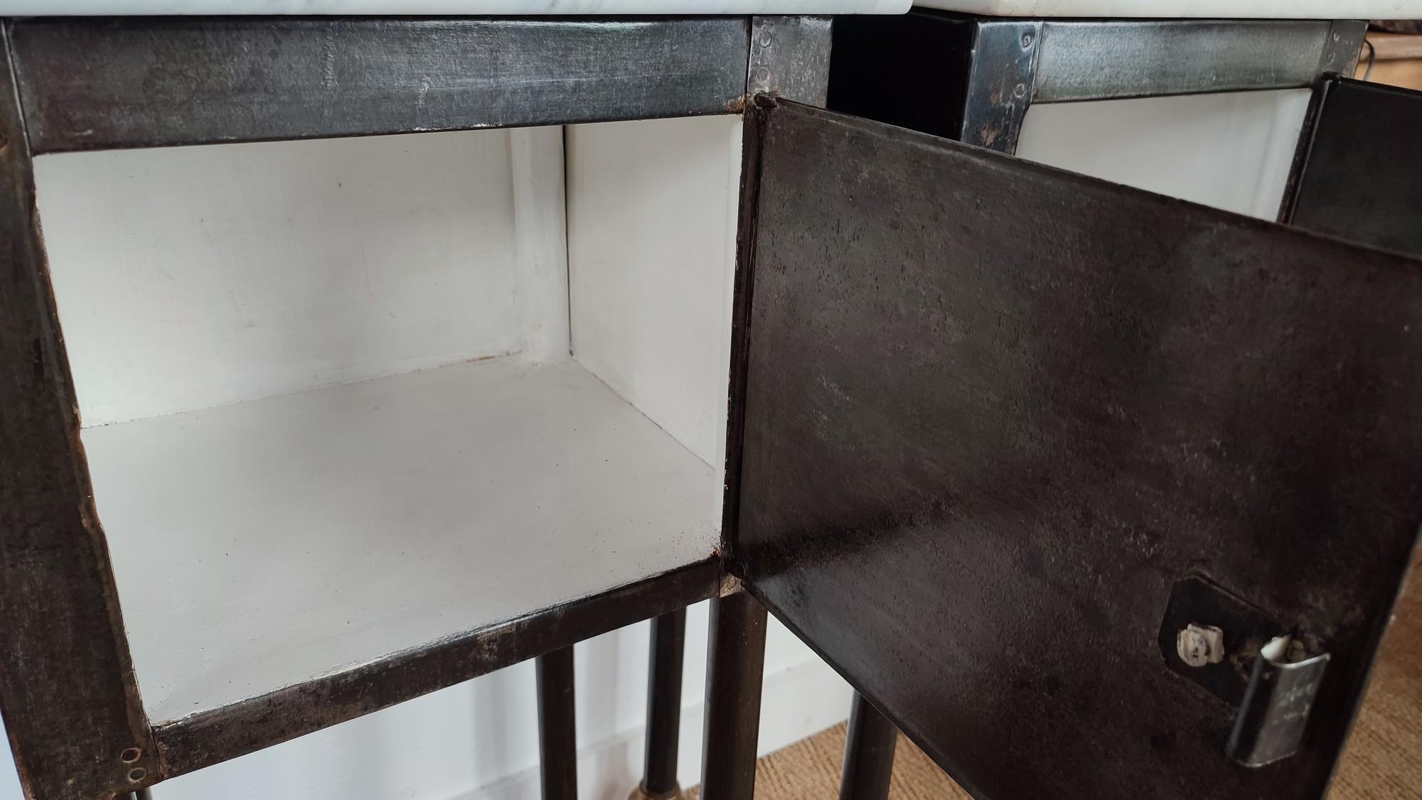French Pair of 1900 Metal and Marble Night Stands
