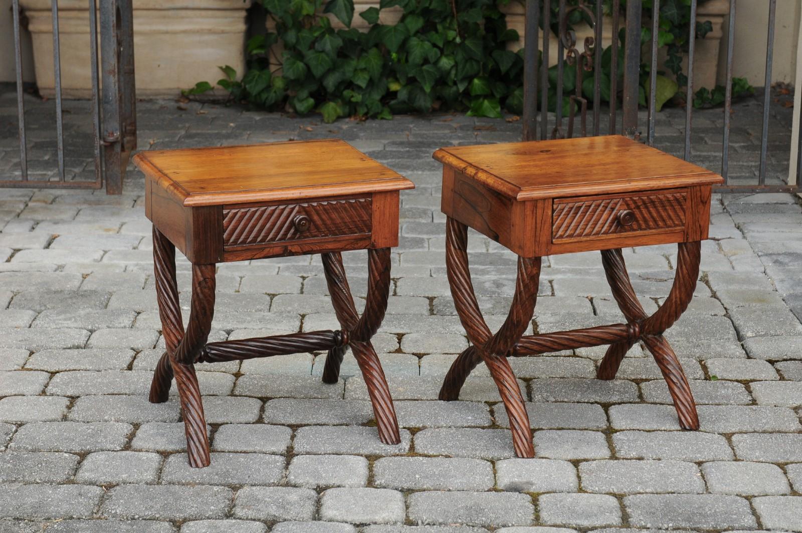 Pair of 1900s Anglo-Indian Low Side Tables with Curule Bases and Twisted Accents For Sale 4