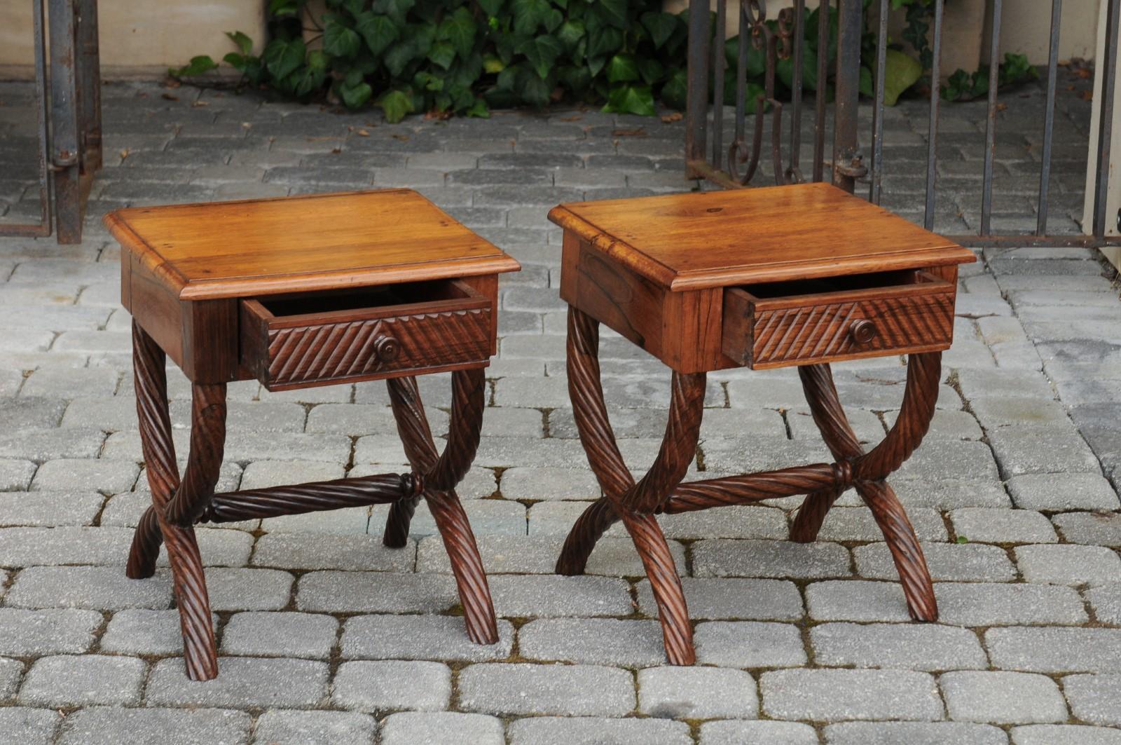 Pair of 1900s Anglo-Indian Low Side Tables with Curule Bases and Twisted Accents For Sale 5