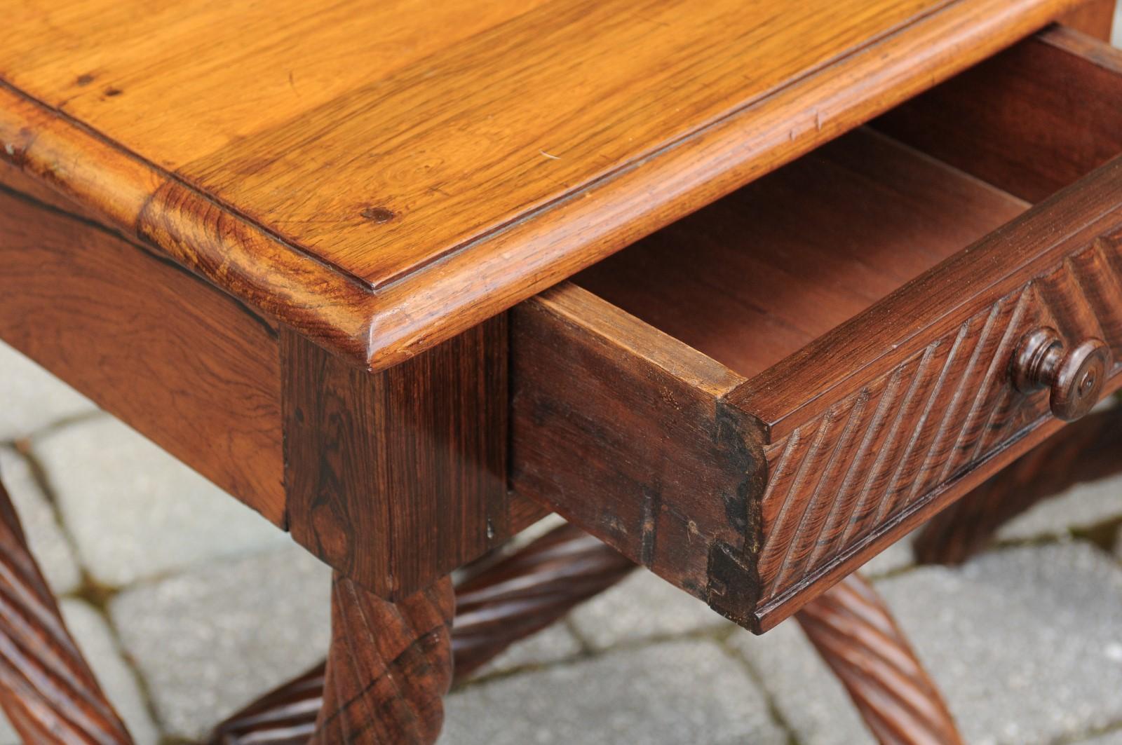 Pair of 1900s Anglo-Indian Low Side Tables with Curule Bases and Twisted Accents For Sale 6