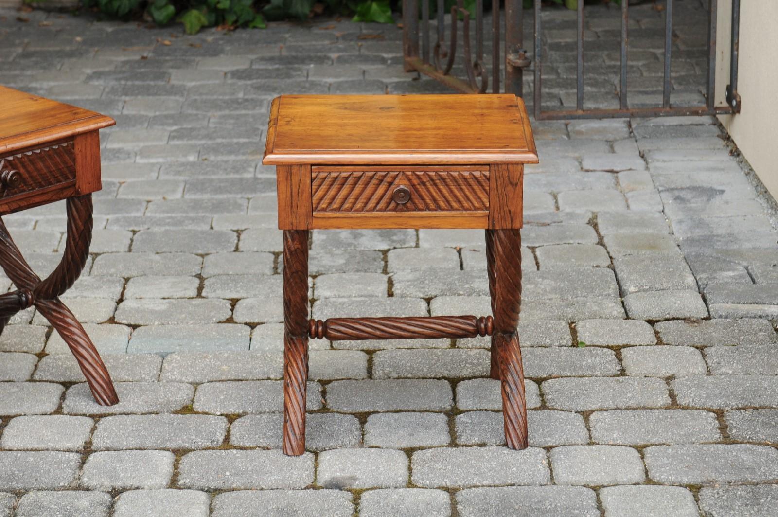 20th Century Pair of 1900s Anglo-Indian Low Side Tables with Curule Bases and Twisted Accents For Sale