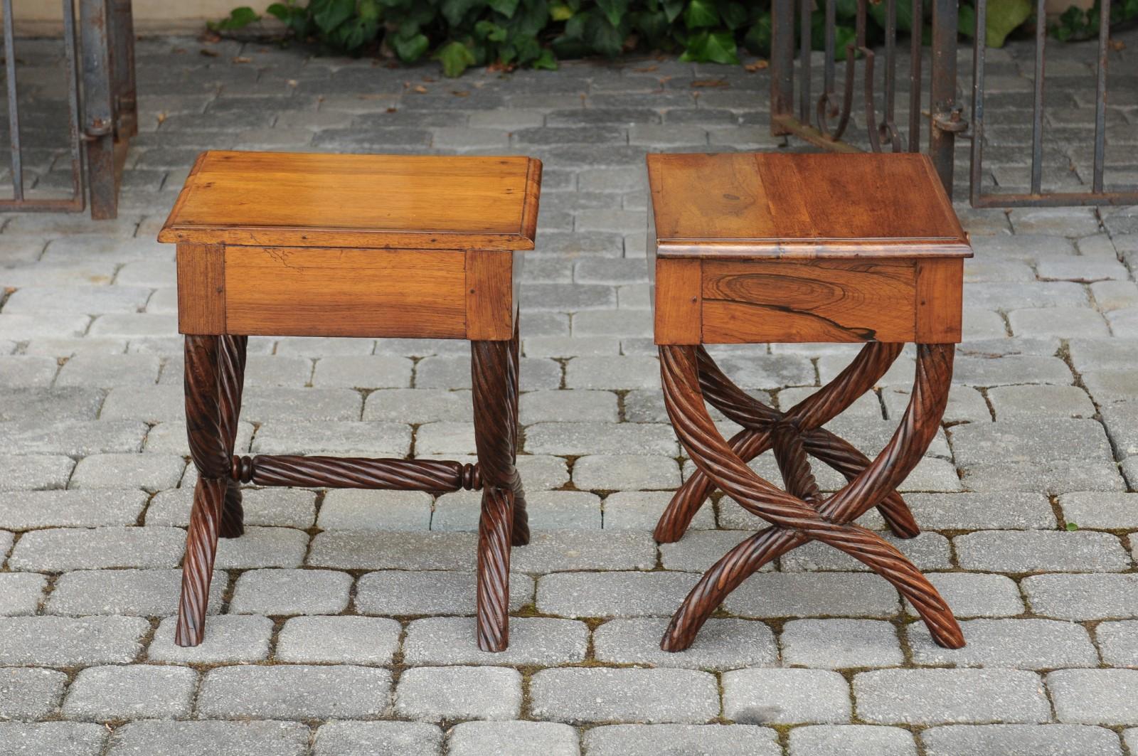 Pair of 1900s Anglo-Indian Low Side Tables with Curule Bases and Twisted Accents For Sale 1