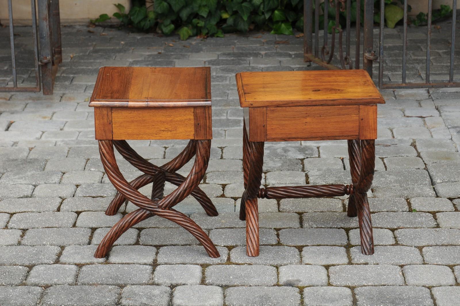 Pair of 1900s Anglo-Indian Low Side Tables with Curule Bases and Twisted Accents For Sale 2