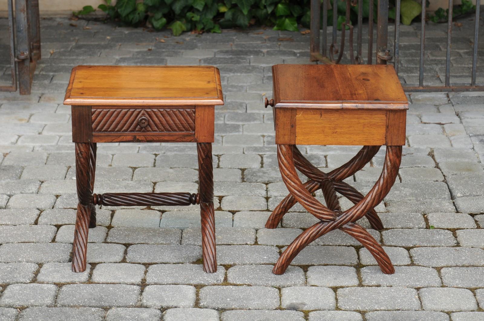 Pair of 1900s Anglo-Indian Low Side Tables with Curule Bases and Twisted Accents For Sale 3