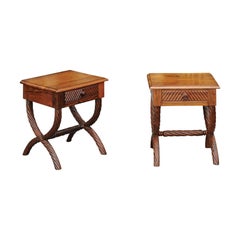 Pair of 1900s Anglo-Indian Low Side Tables with Curule Bases and Twisted Accents