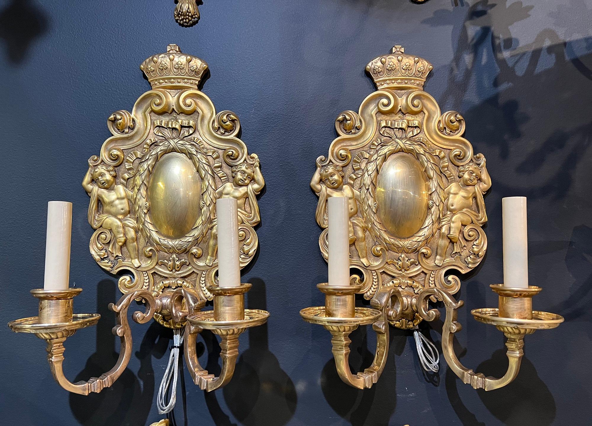 American Pair of 1900s Caldwell Gold Plated Sconces For Sale