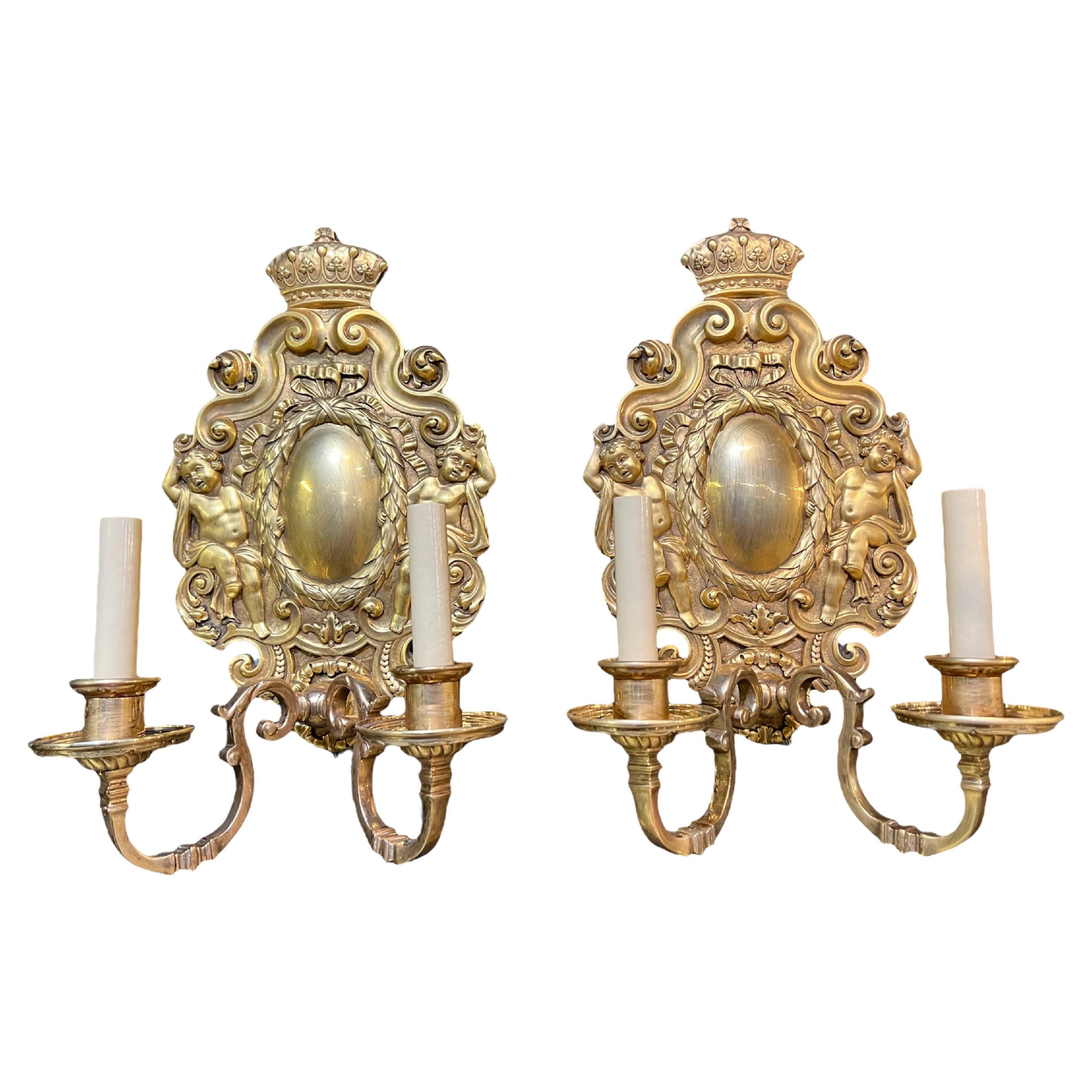 Pair of 1900s Caldwell Gold Plated Sconces For Sale