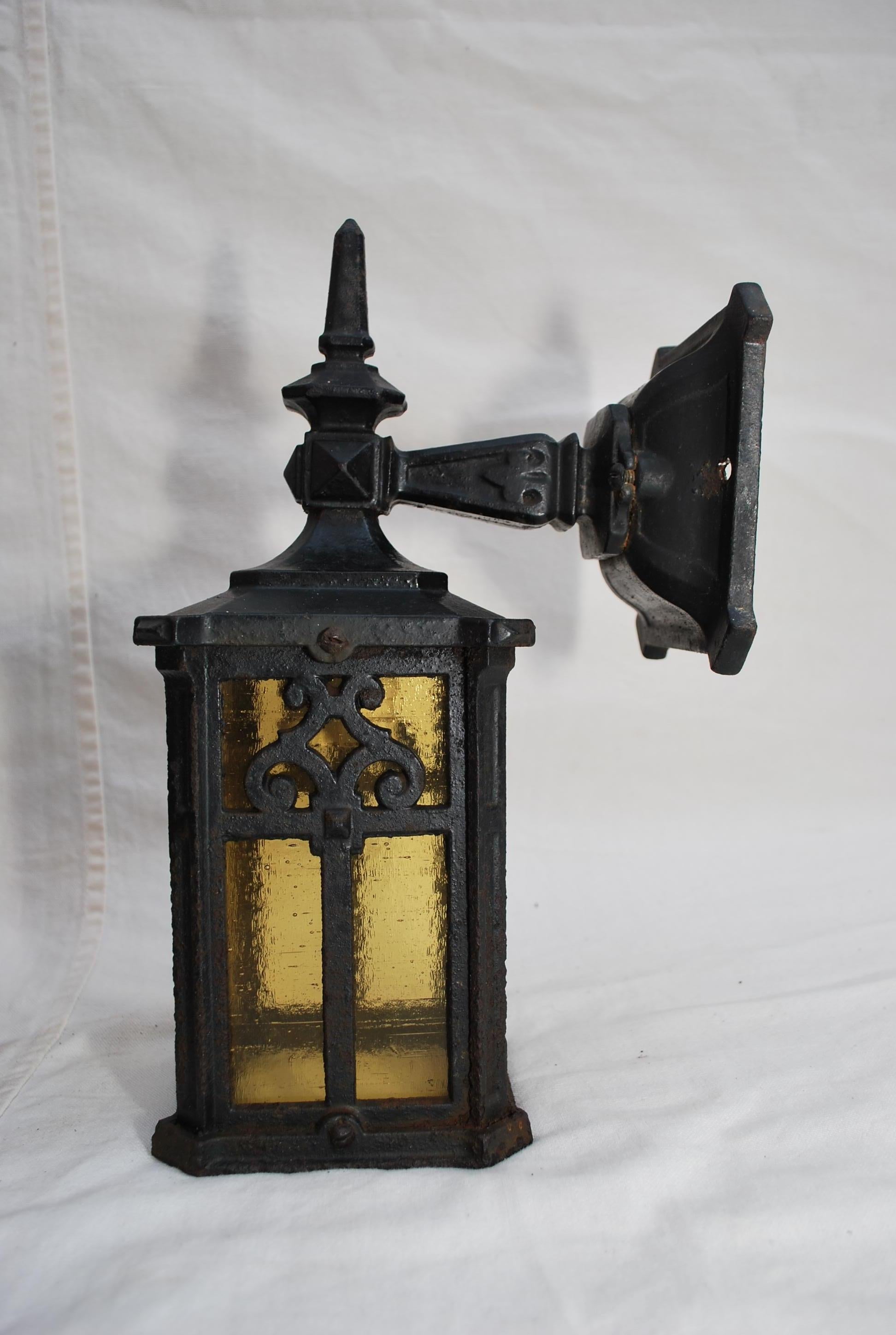 A very nice pair of solid cast iron outdoor/indoor sconces, the patina is allot nicer in person