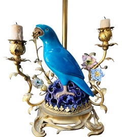 Pair of 1900s French Bronze-Mounted Parrot Lamps