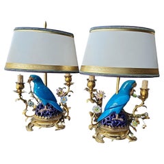 Pair of 1900s French Bronze-Mounted Parrot Lamps