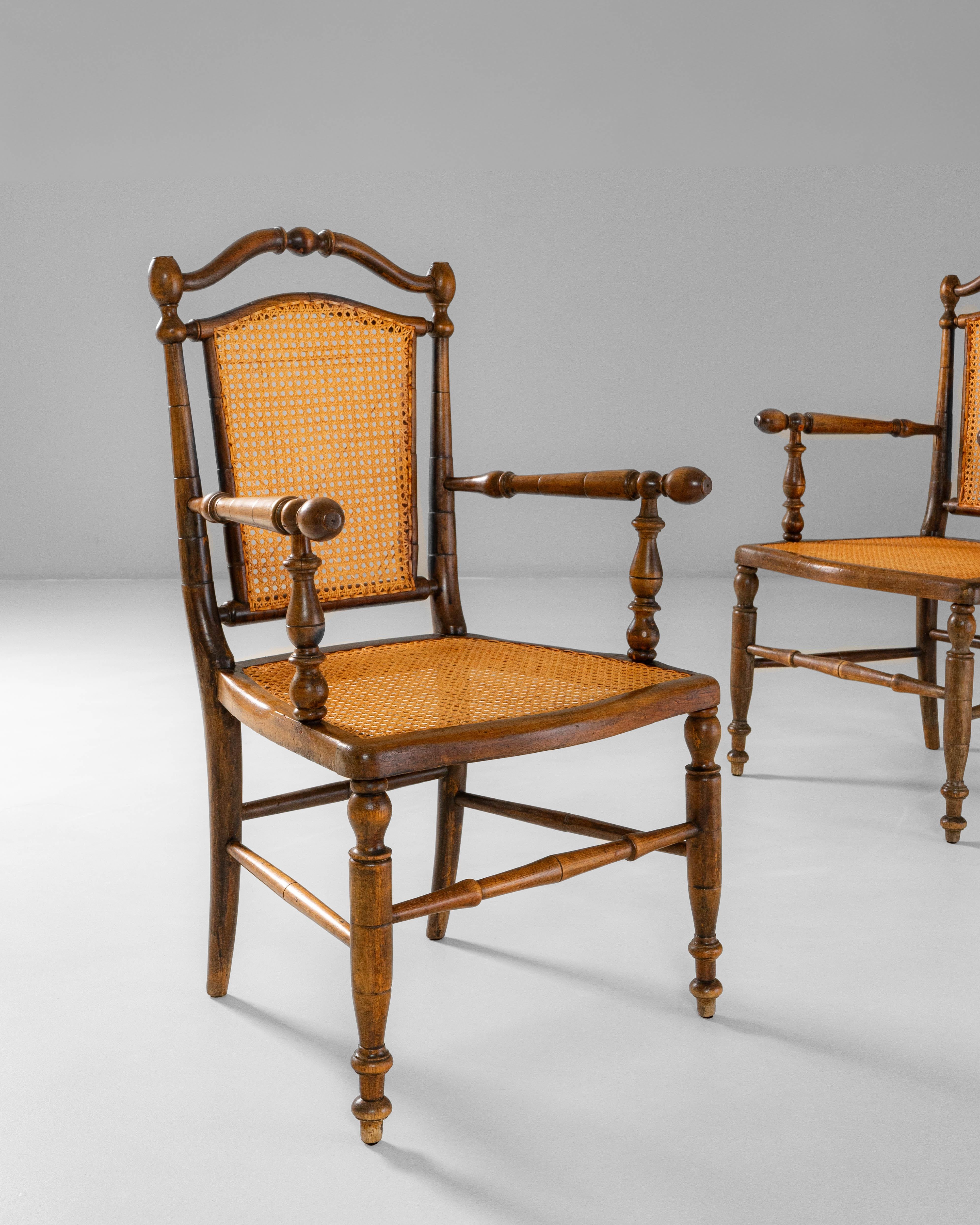 Pair of 1900s French Louis XIII Wooden Armchairs With Cane Seats & Backs (20. Jahrhundert) im Angebot