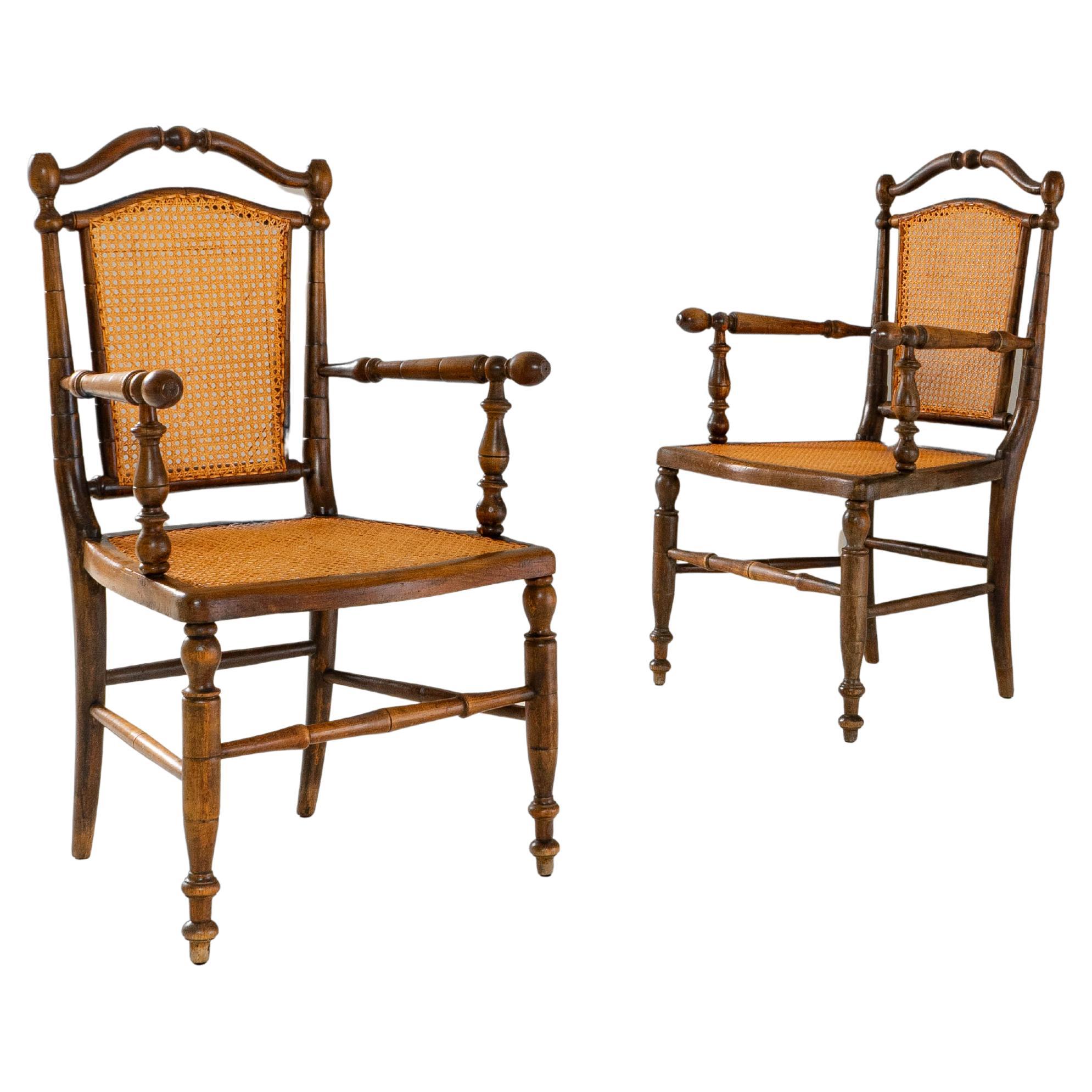 Pair of 1900s French Louis XIII Wooden Armchairs With Cane Seats
Backs