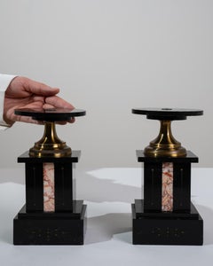 Pair Of Early 1900s French Marble Brass Cassoulets Black Stone Belle Époque