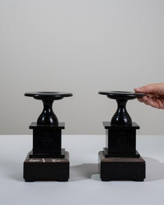 Pair Of Early 1900s French Black Marble Cassoulets Classical Decorative Form