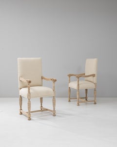 Pair Of 1900s French Oak Armchairs With Upholstered Cushions