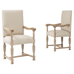 Pair Of 1900s French Oak Armchairs With Upholstered Cushions