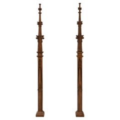 Pair Of 1900s French Oak Gothic-Style Building Spires