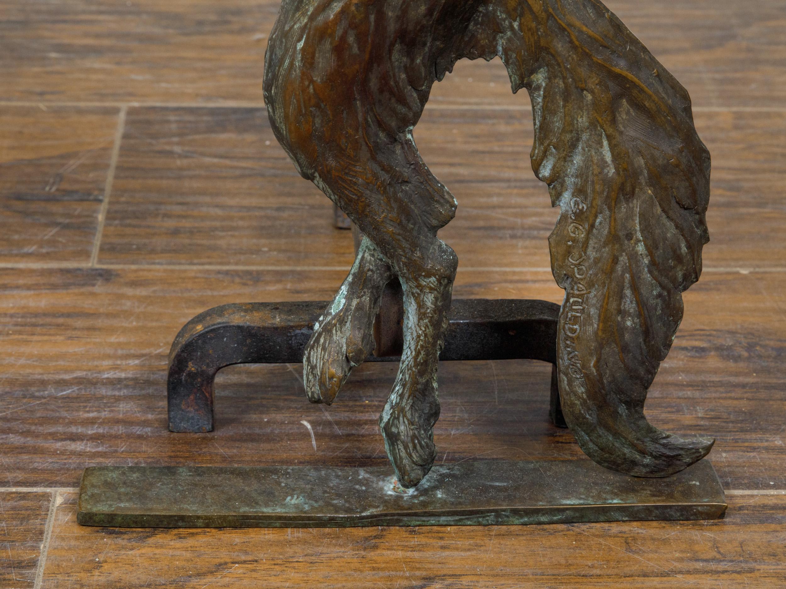 Paire de chenets à loups en bronze américains du début du siècle 1900 en vente 4