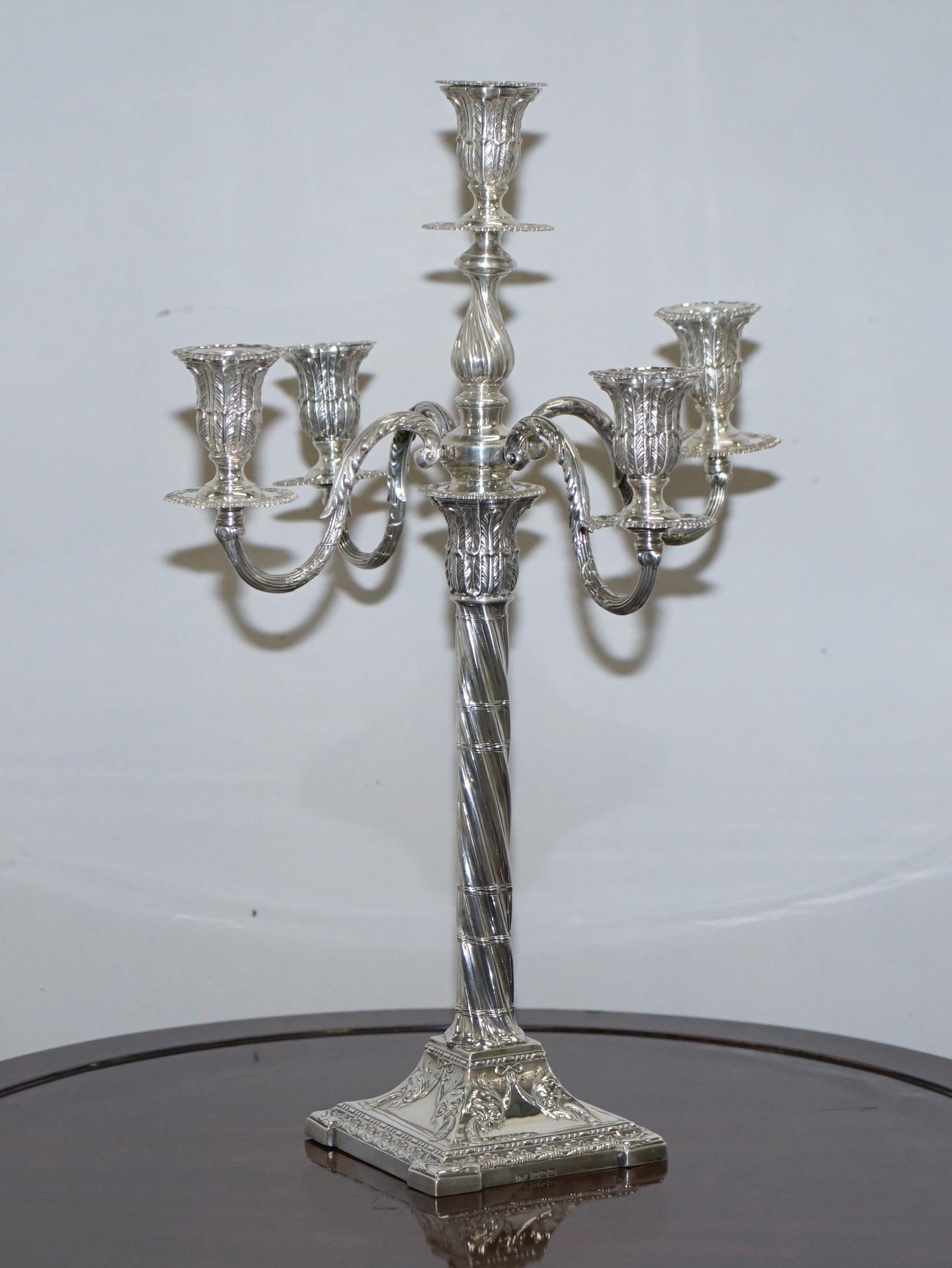 Edwardian Pair of 1904 Antique Solid Sterling Silver Henry Wigfull Candelabra Candlesticks