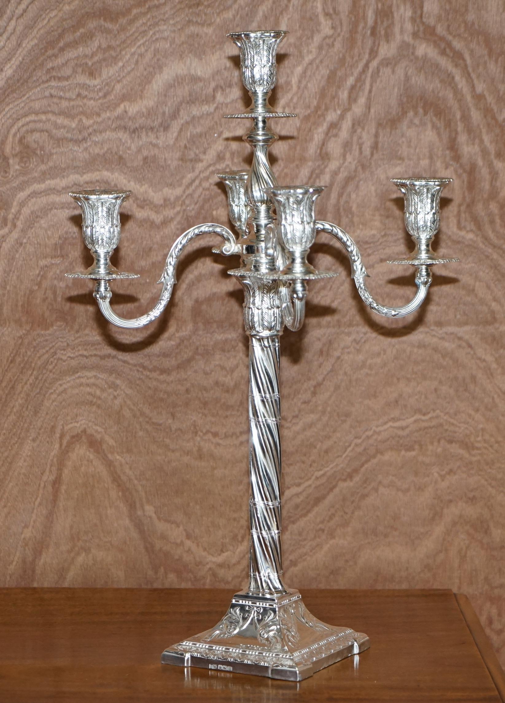 We are delighted to offer for sale this sublime pair of fully restored, very decorative and important original Henry Wigfull 1904 solid sterling silver Candelabra.

These are a pair of Edward VII Sterling Silver five-light Candelabra, by Henry