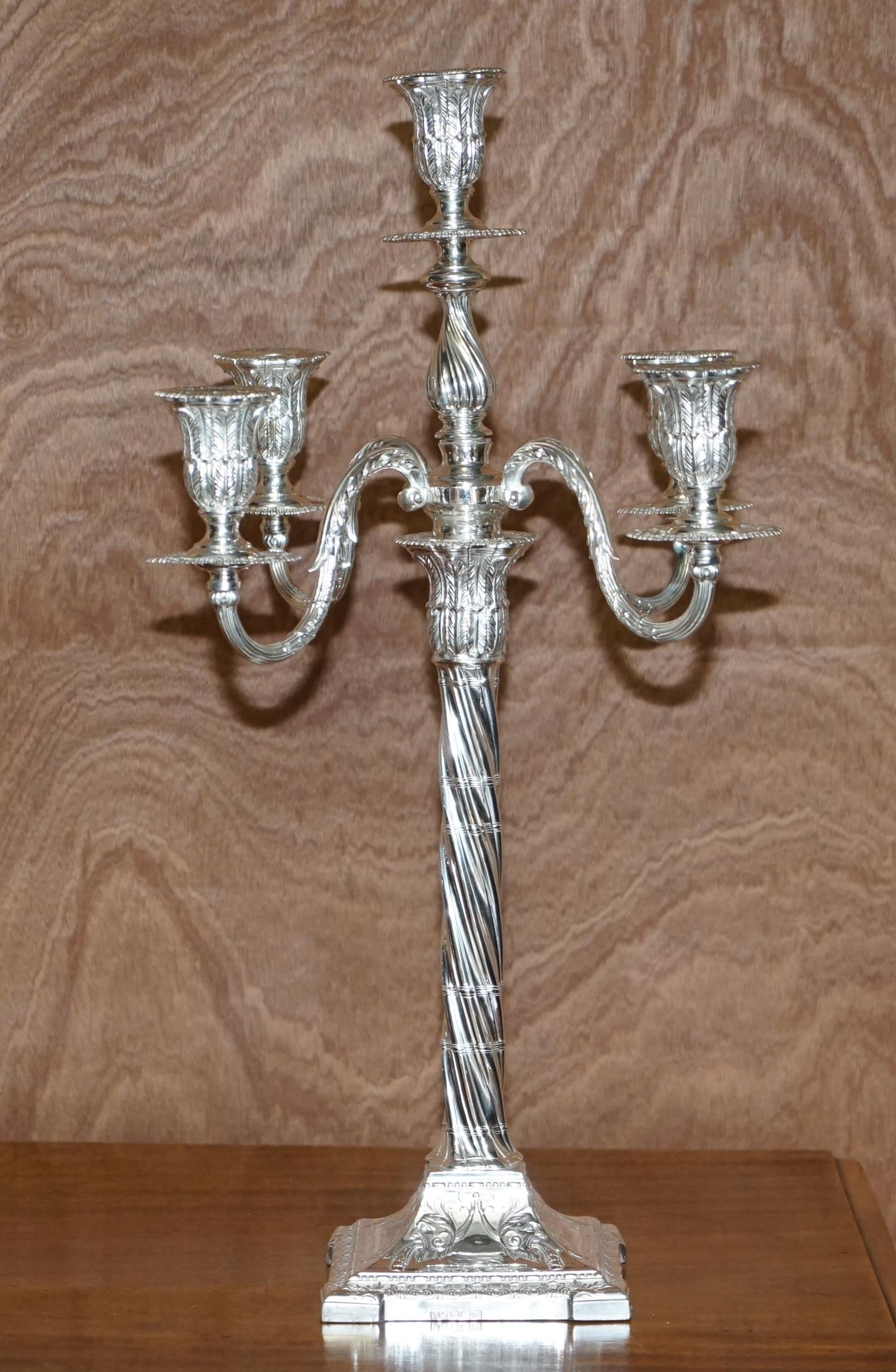 Edwardian Pair of 1904 Restored Sterling Silver Henry Wigfull Candelabra Candlesticks For Sale