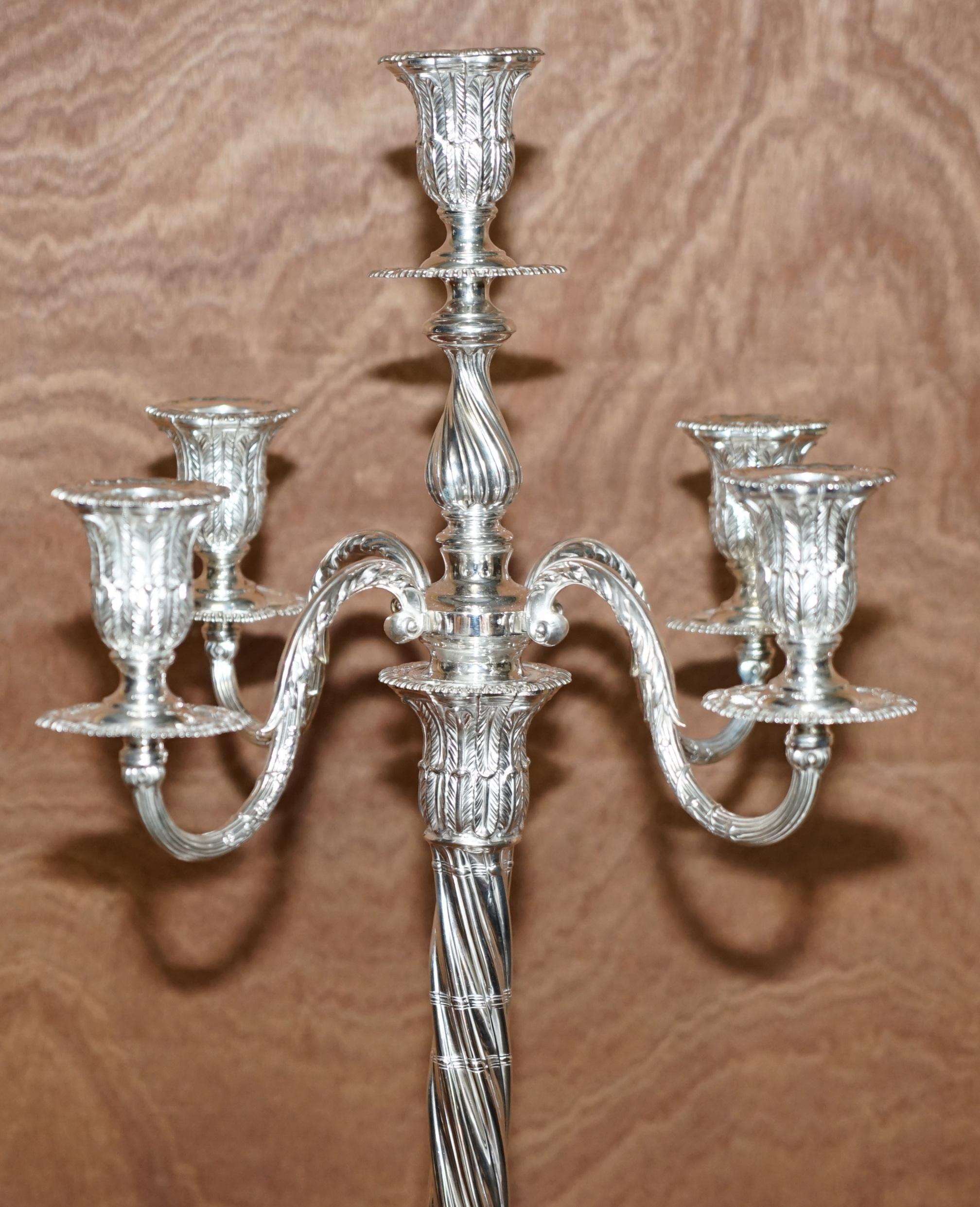 English Pair of 1904 Restored Sterling Silver Henry Wigfull Candelabra Candlesticks For Sale