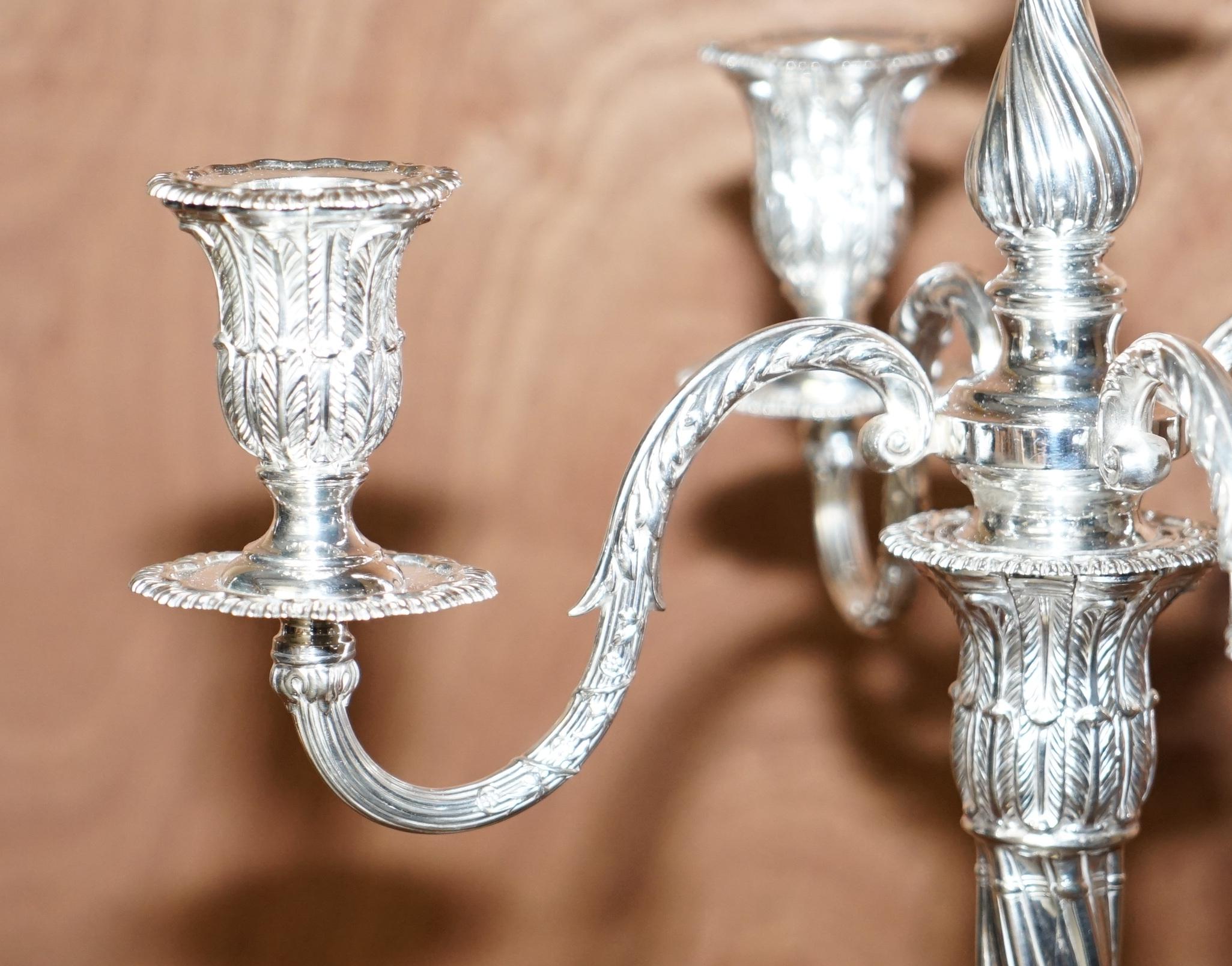 Fatto a mano Coppia di candelieri a candelabro Henry Wigfull in argento sterling restaurati del 1904 in vendita