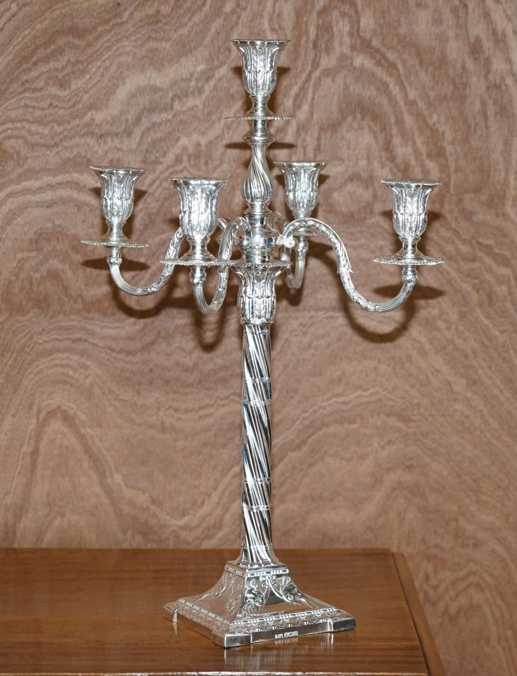 Pair of 1904 Restored Sterling Silver Henry Wigfull Candelabra Candlesticks For Sale 1