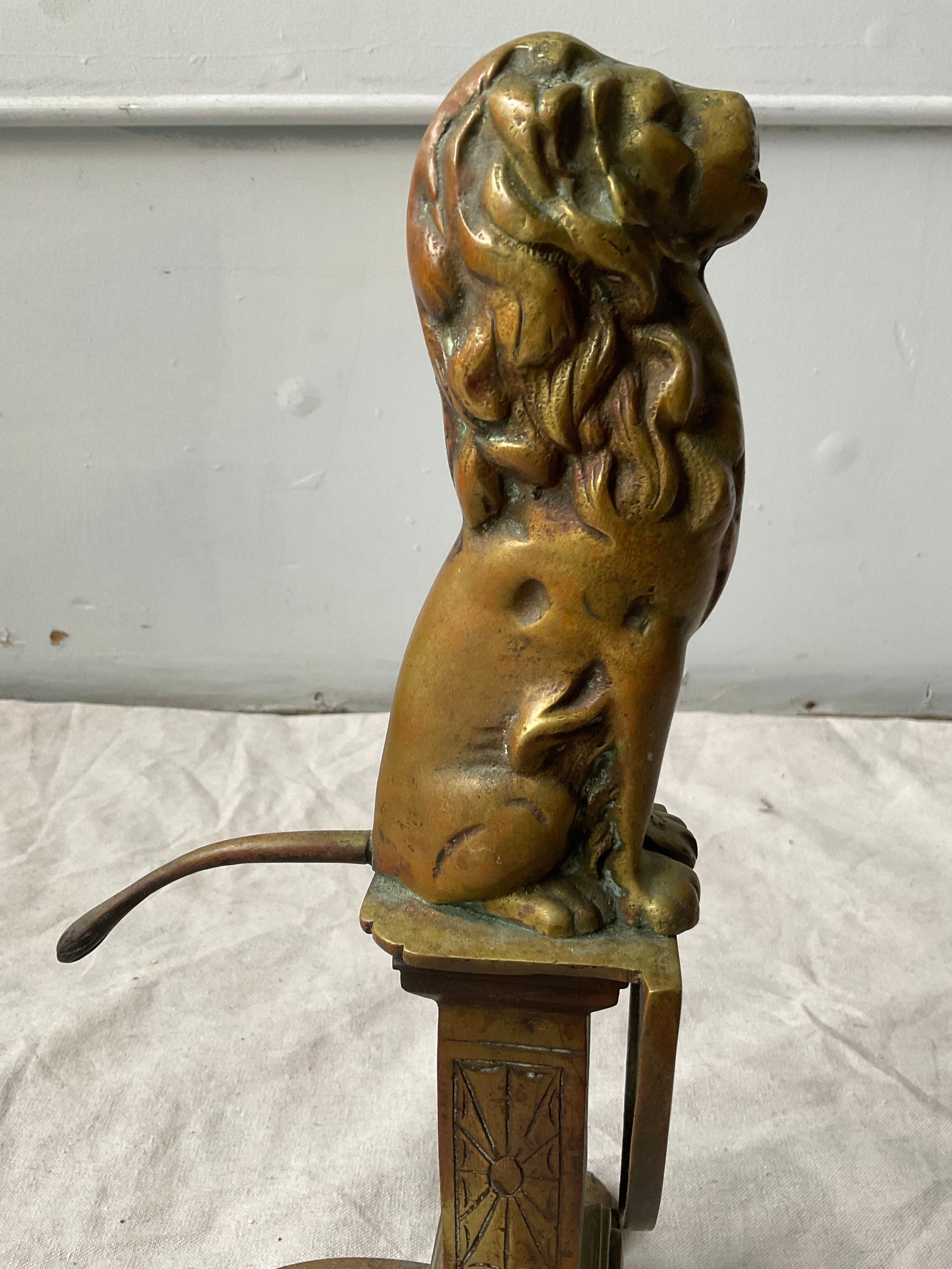 Pair Of 1910 Bronze Lion Andirons For Sale 8