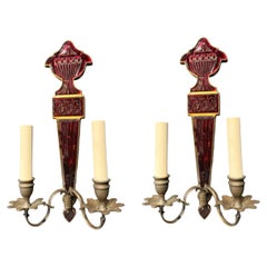 Antique 1910 Caldwell Red Glass Sconces
