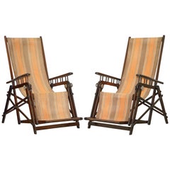 Paire de fauteuils à voile pliant Art Déco français ornés de marque Asca de 1920