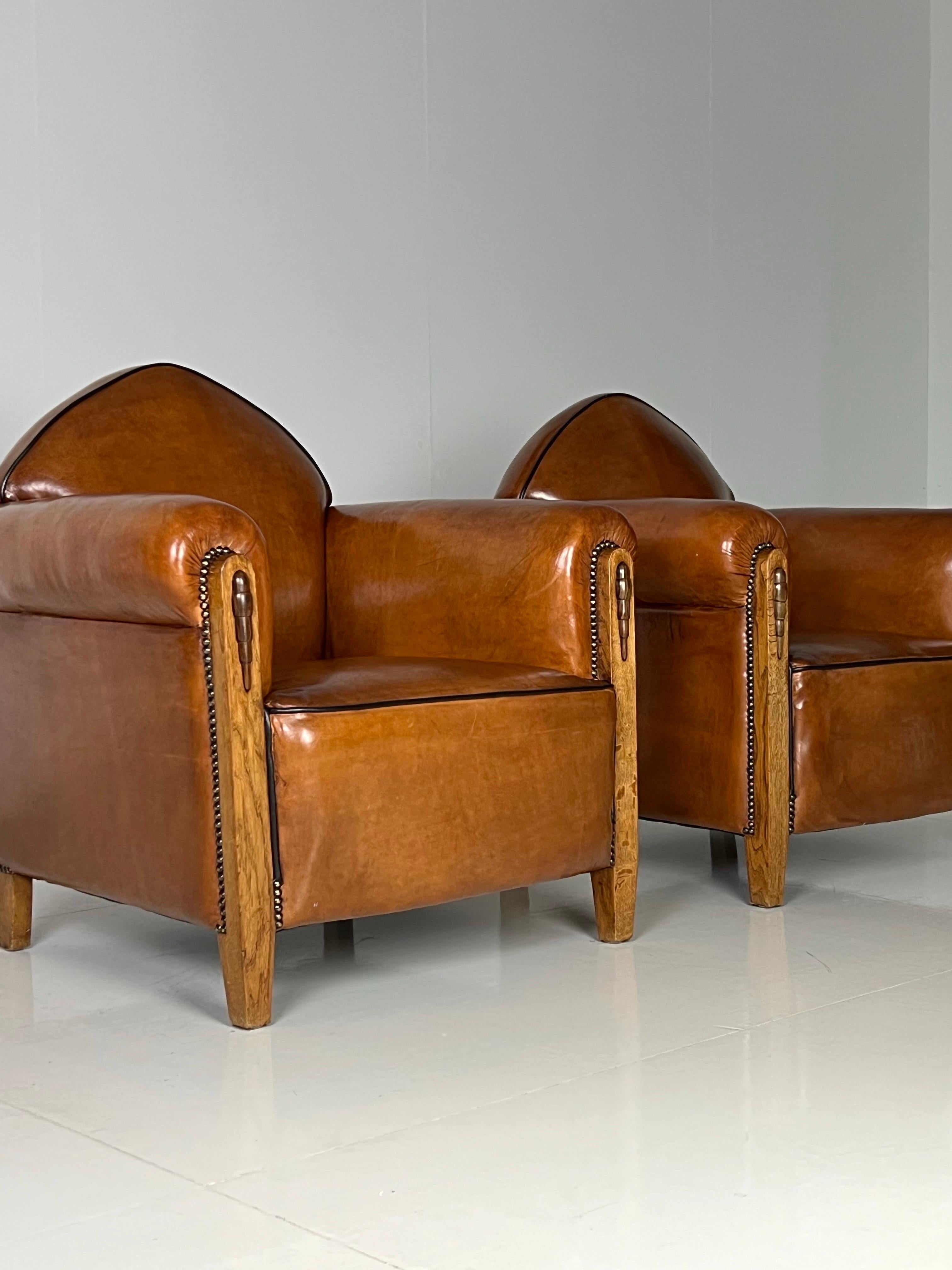 Pareja de sillones club de piel de oveja Art Decó de 1920 en venta 12