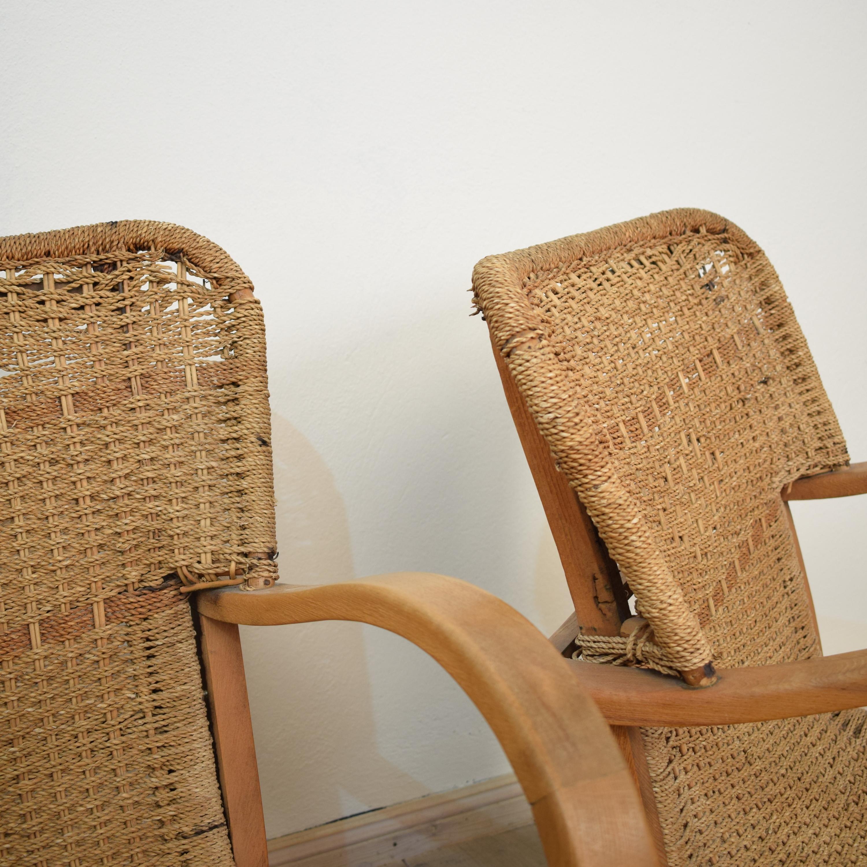 Pair of 1920 Bauhaus Beech and Woven Rope / Cane Armchairs by Erich Dieckmann 5