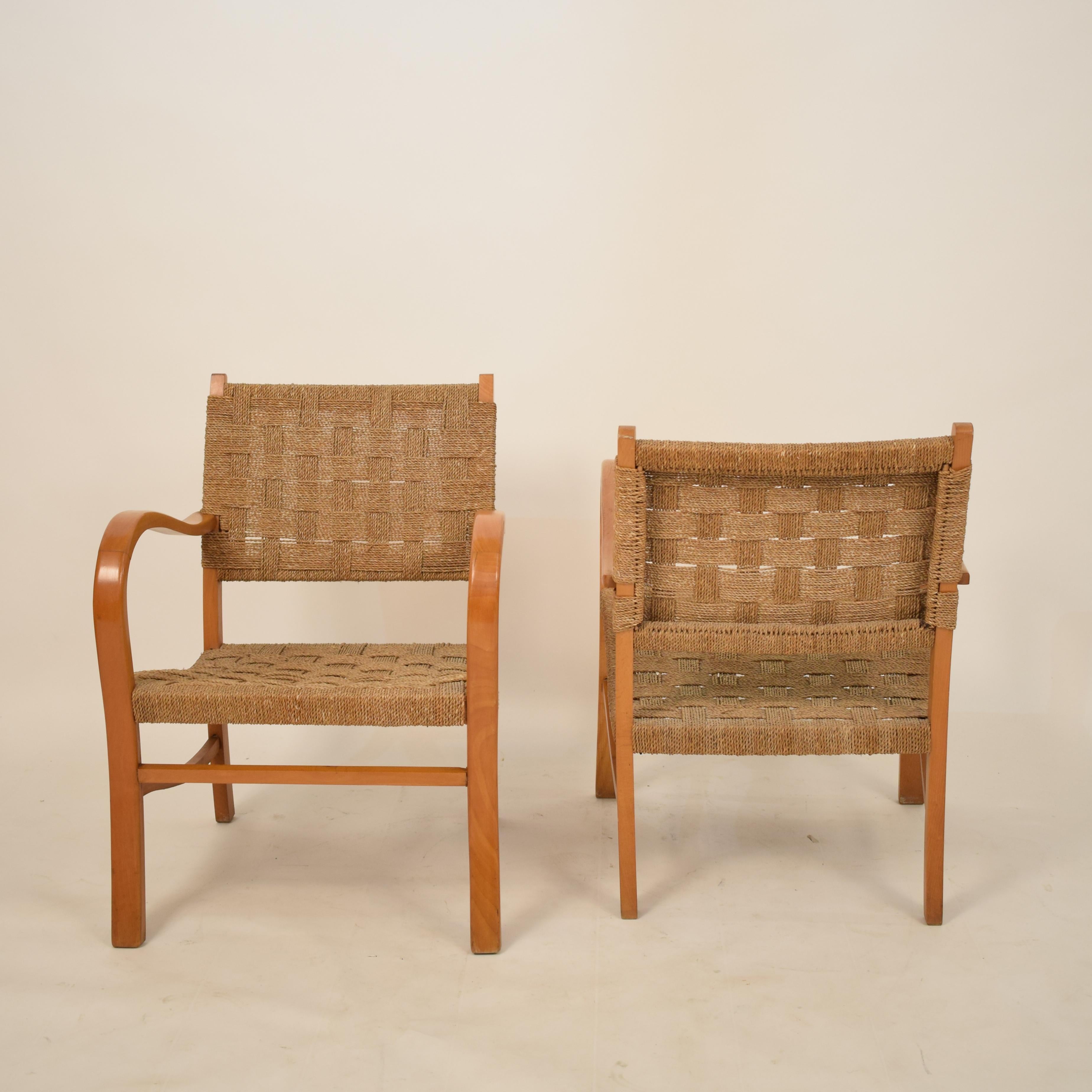 Pair of 1920 Bauhaus Beech and Woven Rope / Cane Armchairs by Erich Dieckmann 5