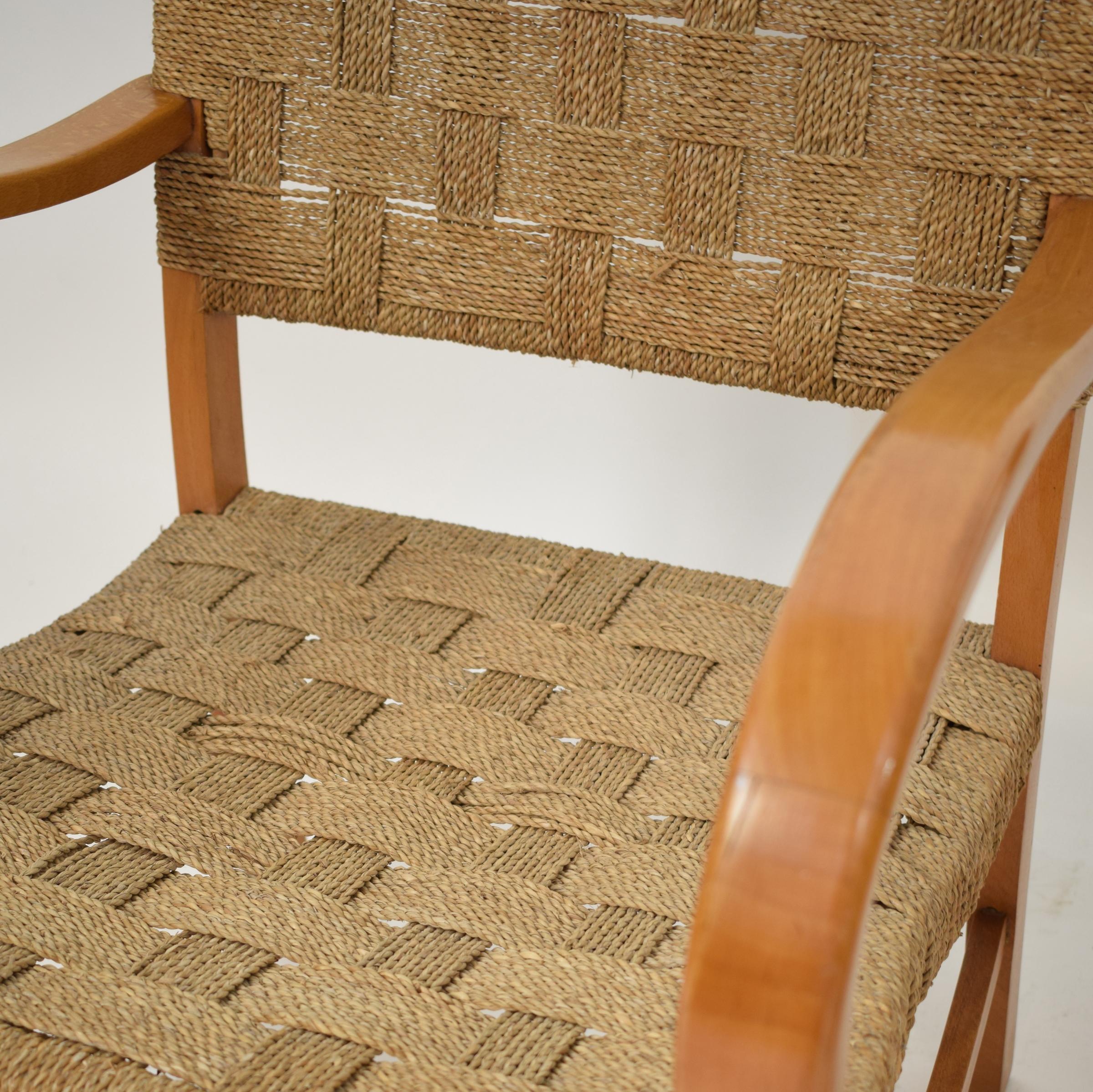 Pair of 1920 Bauhaus Beech and Woven Rope / Cane Armchairs by Erich Dieckmann 7