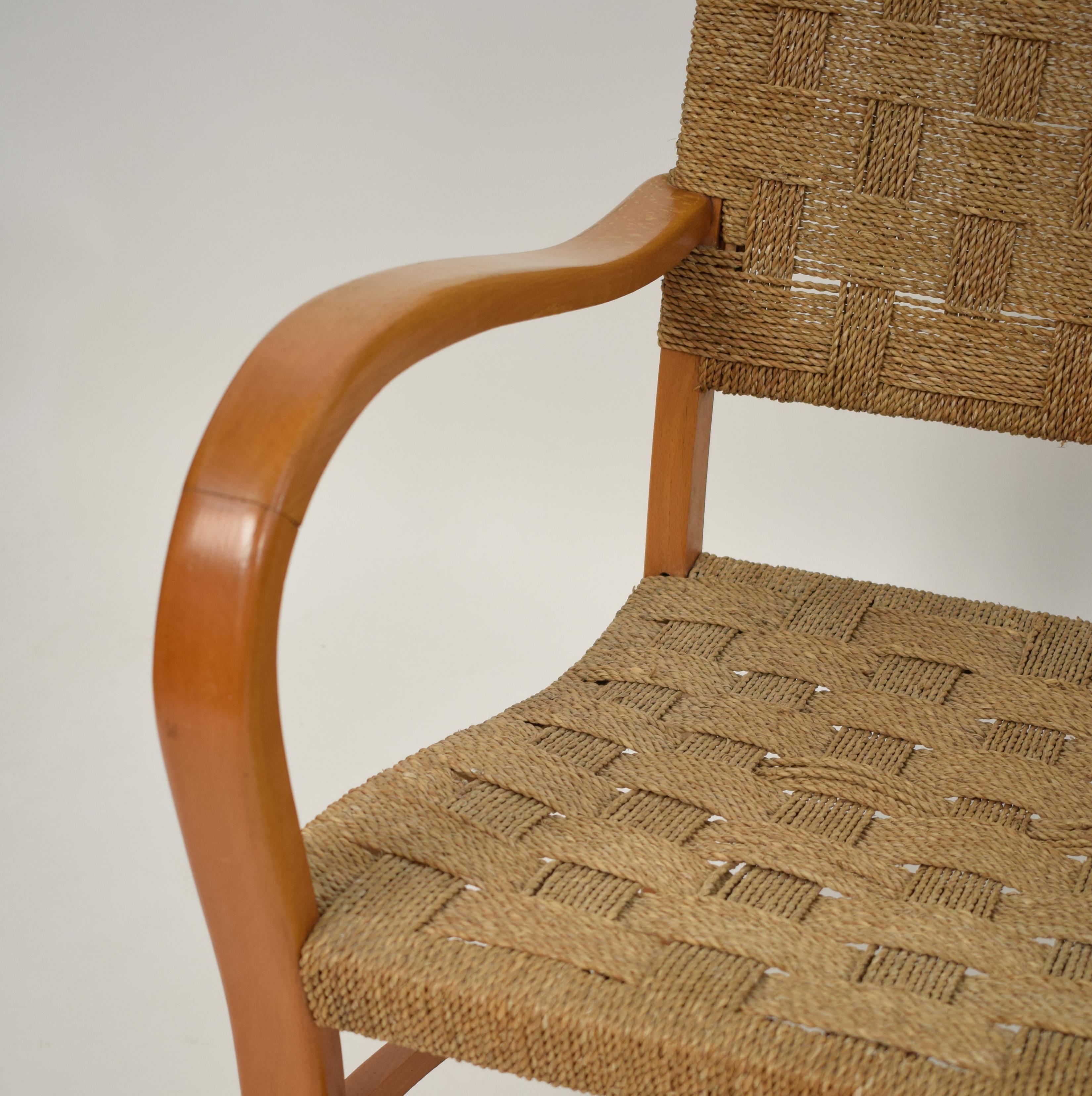 Pair of 1920 Bauhaus Beech and Woven Rope / Cane Armchairs by Erich Dieckmann 8