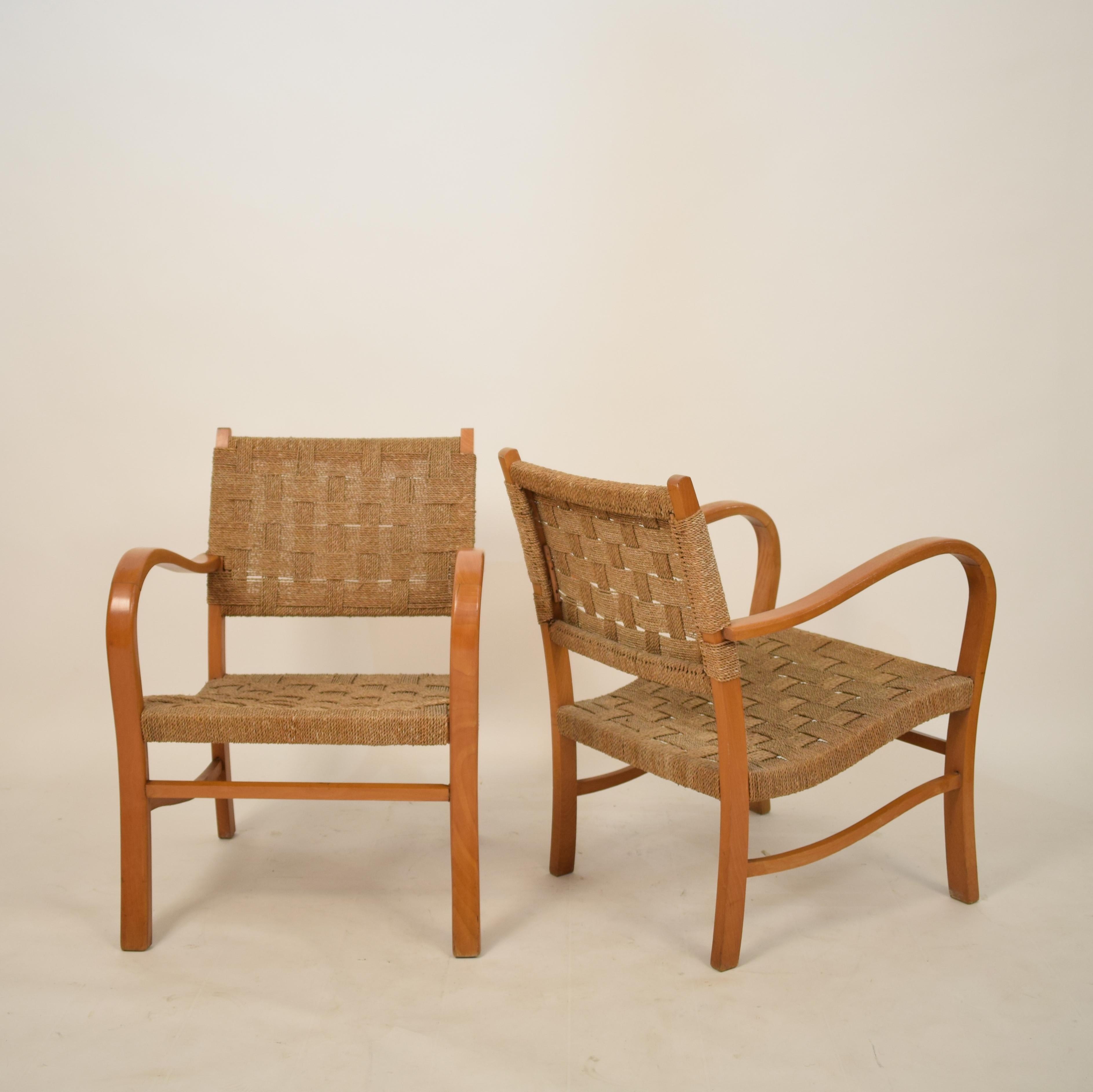 Pair of 1920 Bauhaus Beech and Woven Rope / Cane Armchairs by Erich Dieckmann 9