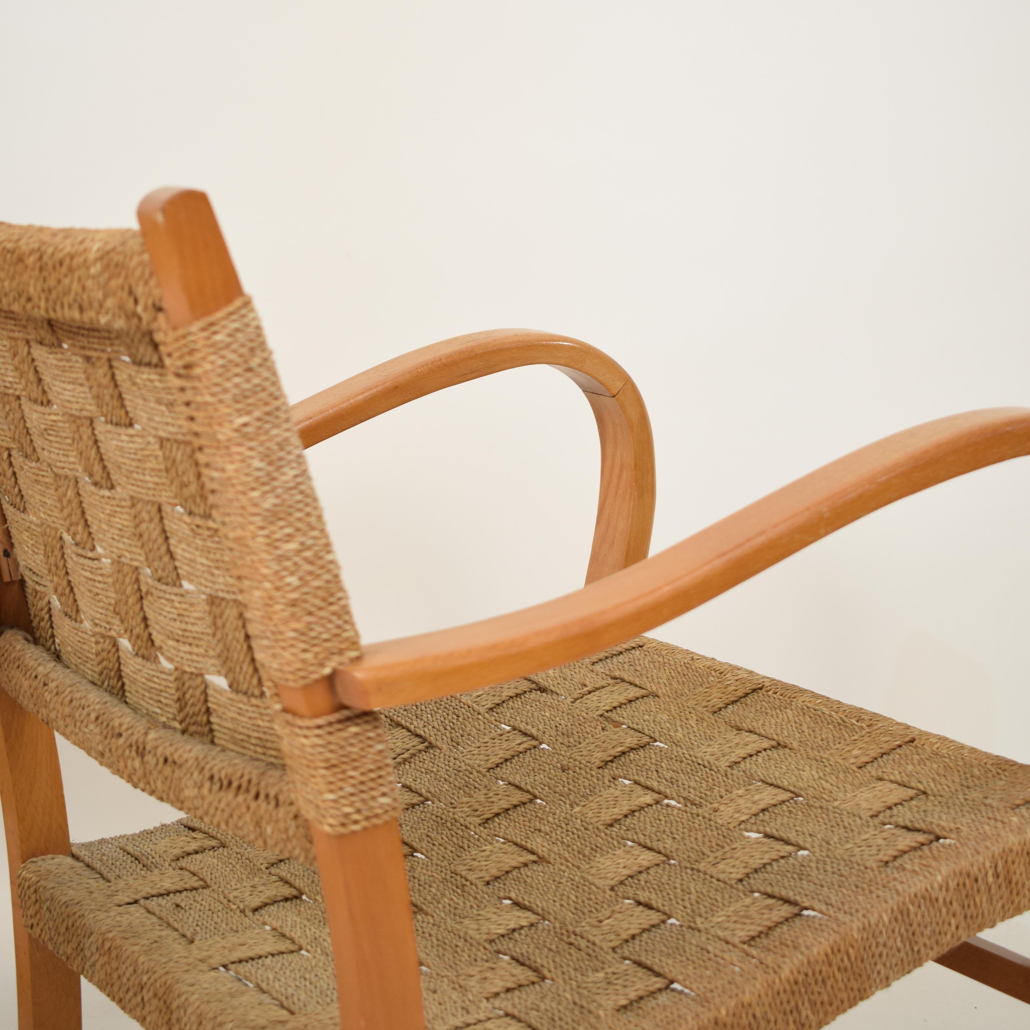 Pair of 1920 Bauhaus Beech and Woven Rope / Cane Armchairs by Erich Dieckmann 10