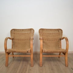 Pair of 1920 Bauhaus Beech and Woven Rope / Cane Armchairs by Erich Dieckmann