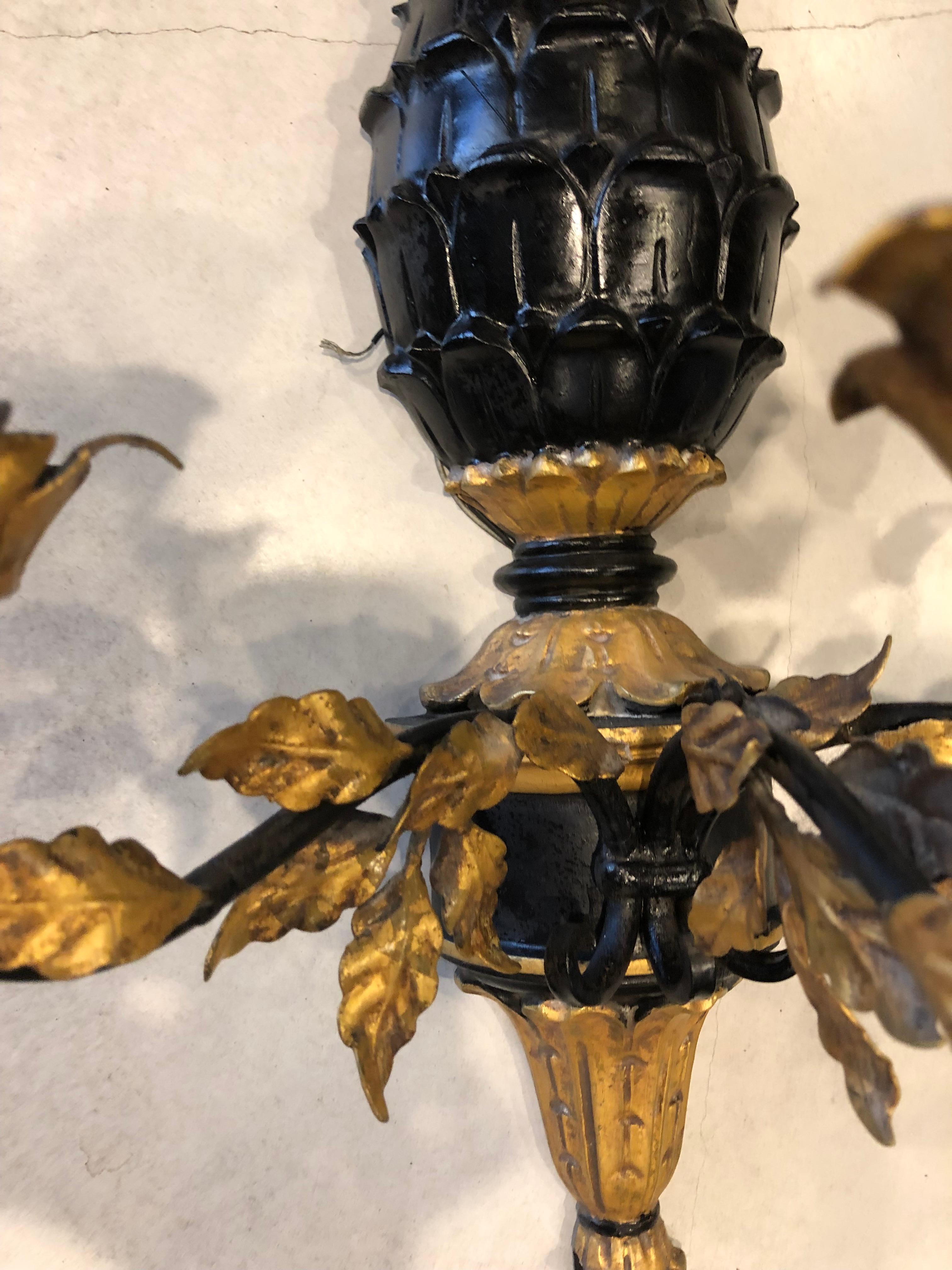 Hand-Crafted Pair of 1920 Italian Pineapple Sconces