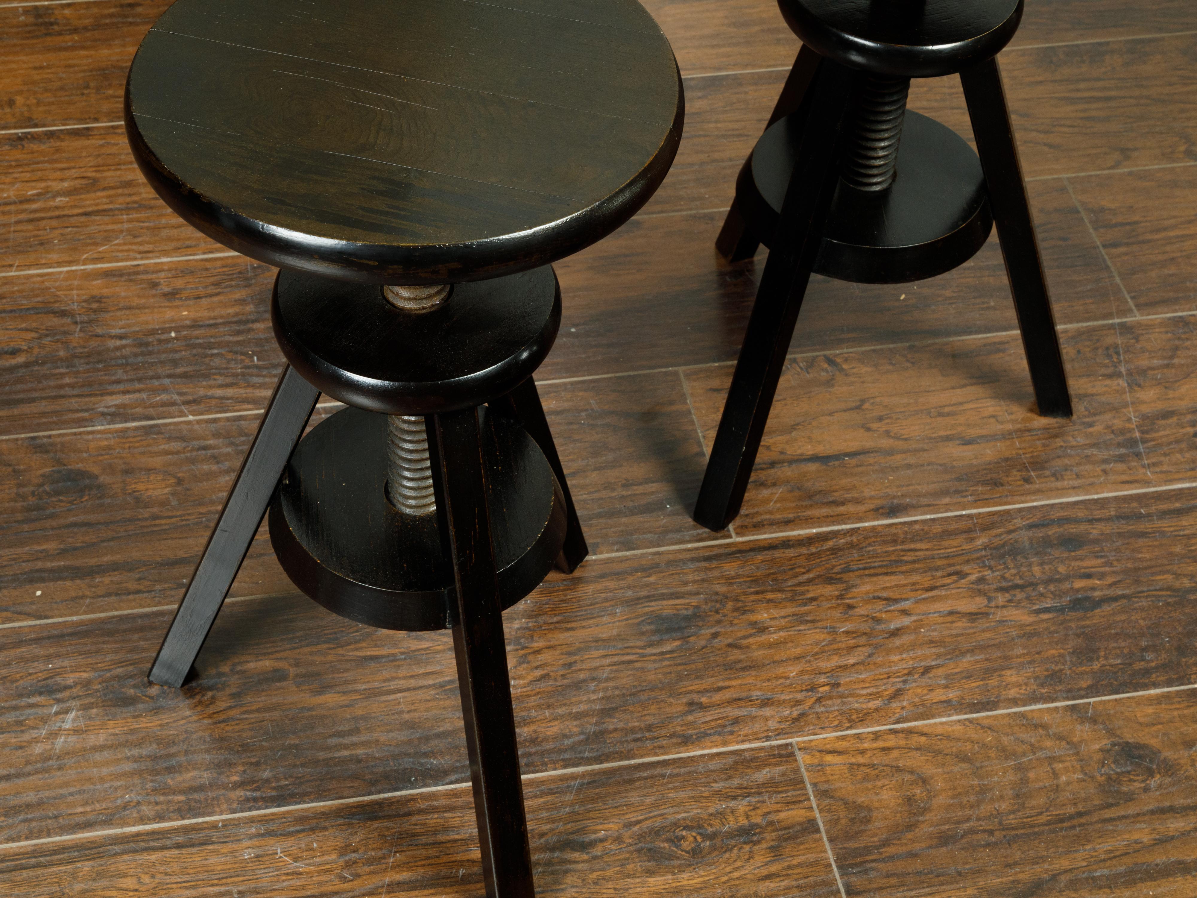 20th Century Pair of 1920s American Adjustable Artist's Stools with Black Finish For Sale