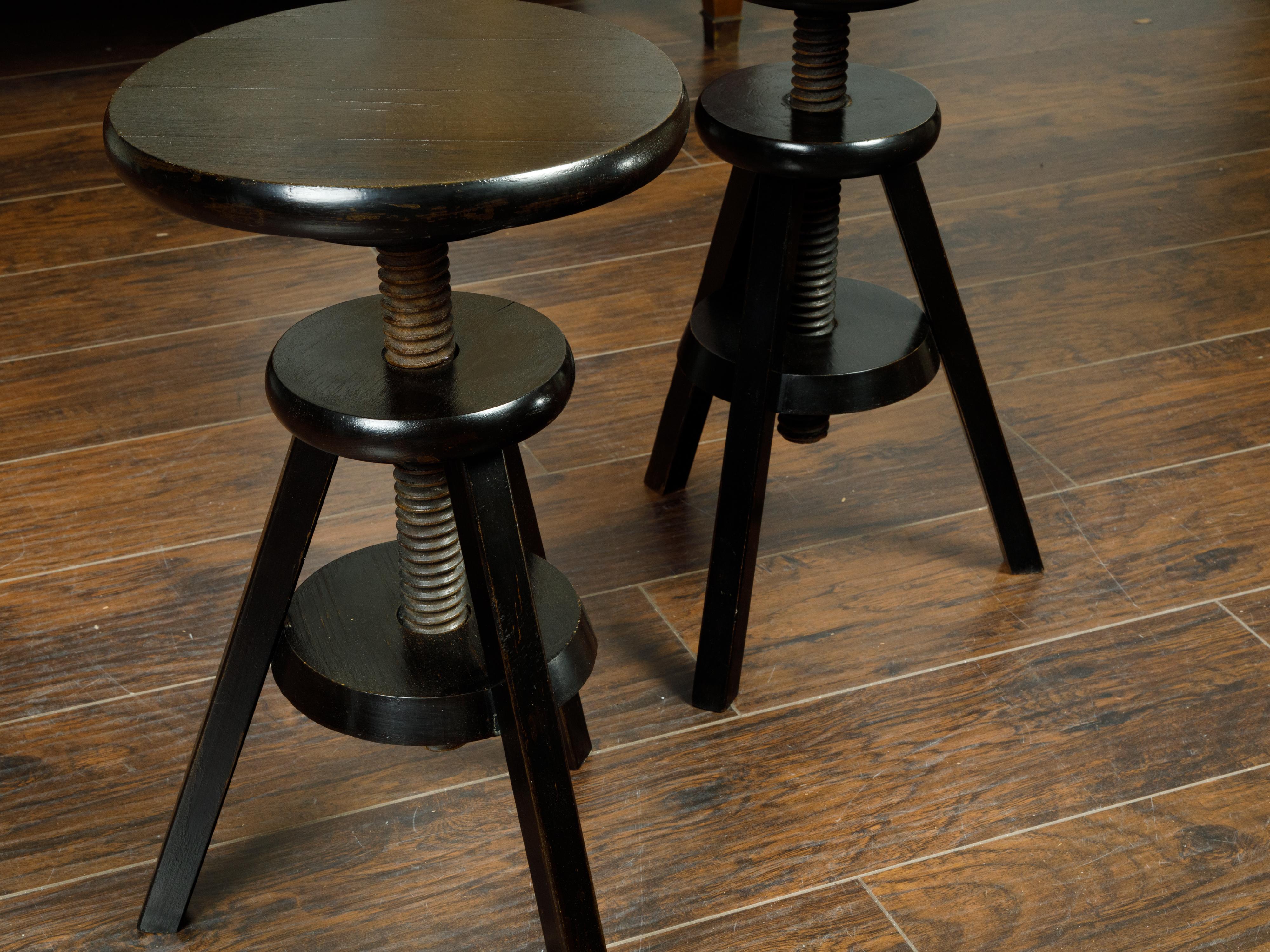 Wood Pair of 1920s American Adjustable Artist's Stools with Black Finish For Sale